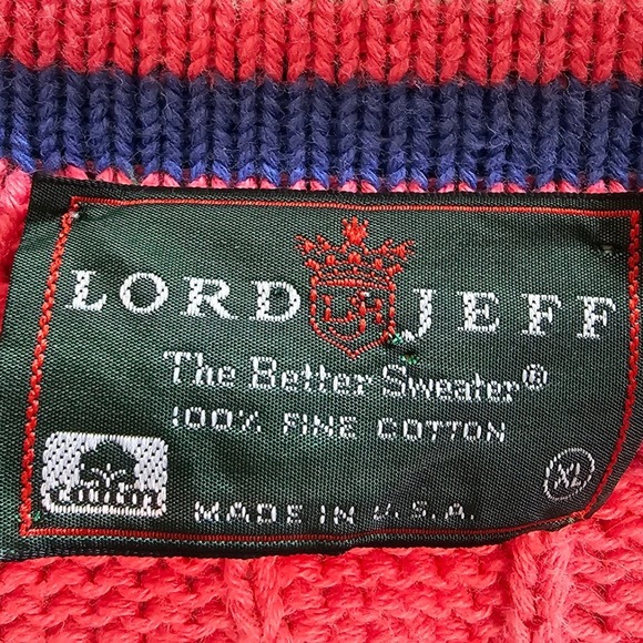 Vintage 80s Lord Jeff Pink Cable Knit Tennis Sweater XL USA Cotton Preppy V-Neck - Picture 4 of 9